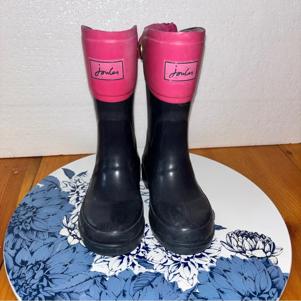 Joules Girls Rain Boots Pink Bow Wellies Size 11